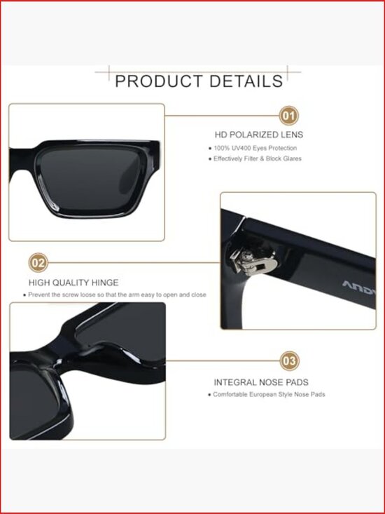 Thick Frame Rectangle Polarized Sunglasses Chunky Retro Shades main image 4